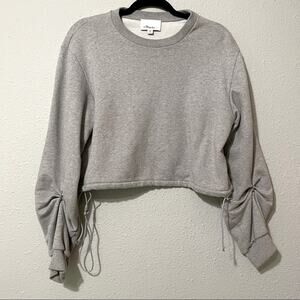 Phillip Lim Sweatshirt Grey Crew Neck Toggle Waist Womens XS Ruched Sleeve Artsy